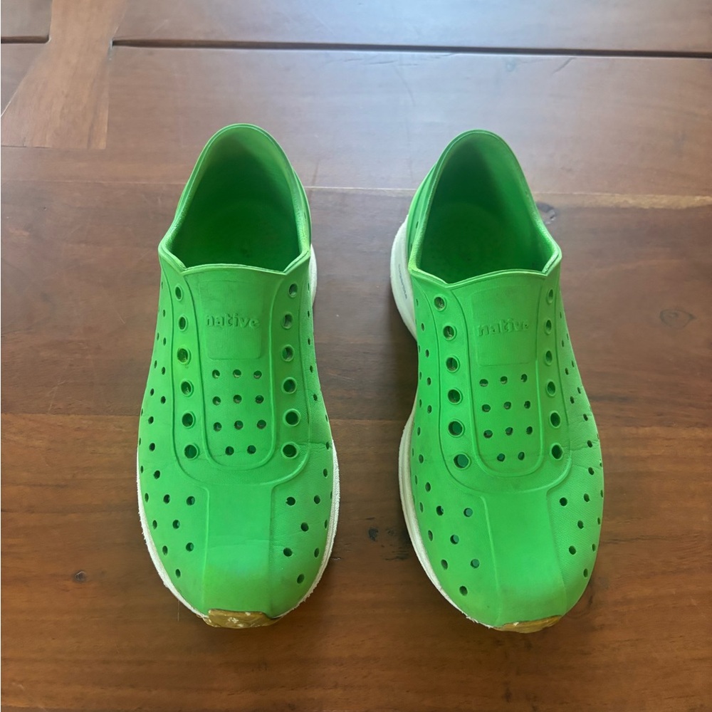 Native Slip-On Shoes in Vibrant Green with White Soles